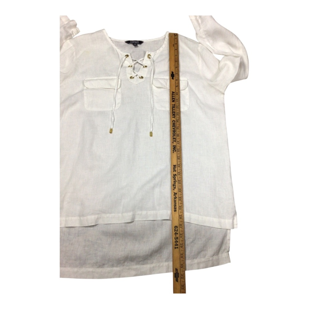 Ellen Tracy Linen Pullover Lace-Up White Tunic Top XL Roll Tab Sleeve - Picture 6 of 10